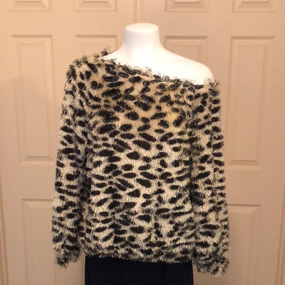 1. State Leopard Print Off-Shoulder Sweater
